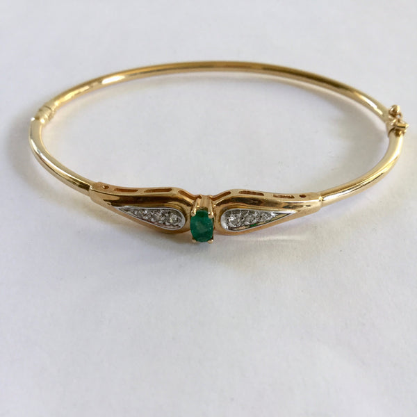 Gold Emerald and Diamond Bangle