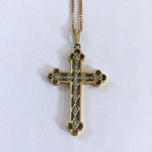 Gold and Diamond Cross Pendant with Chain