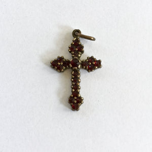 Gold Garnet Cross Pendant - Small