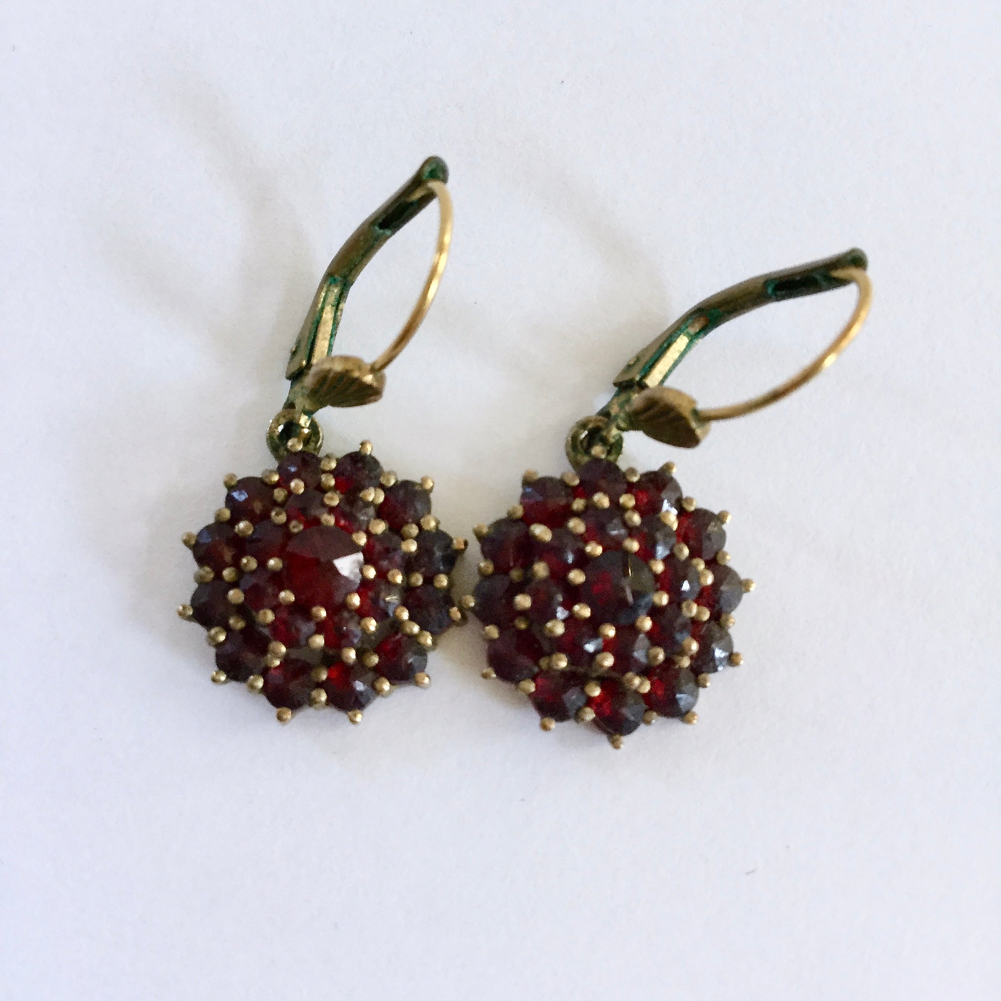 Gold Garnet Drop Earrings - Large