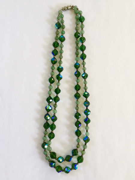 Glass and Silver Bead Double Strand Necklace