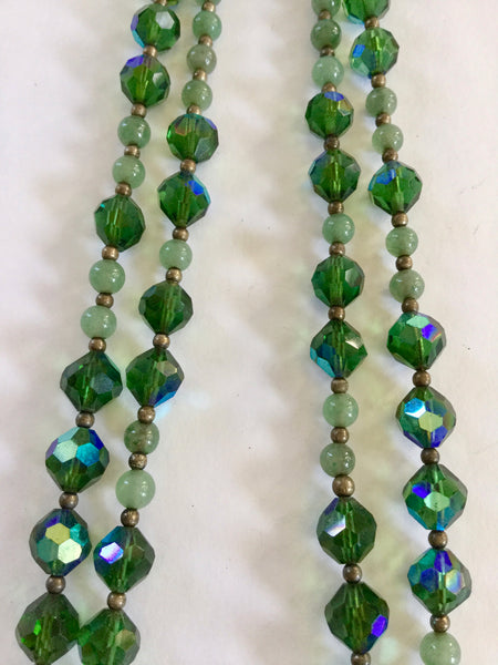 Glass and Silver Bead Double Strand Necklace