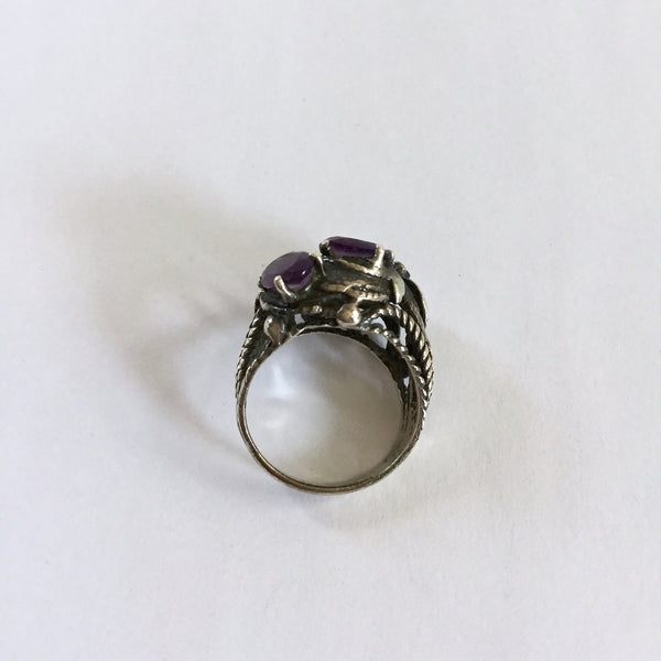 Antique Silver Ruby & Amethyst Ring