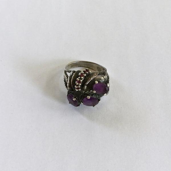 Antique Silver Ruby & Amethyst Ring