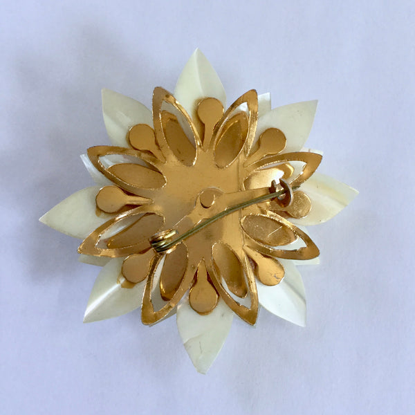 Vintage Mother of Pearl Flower Brooch