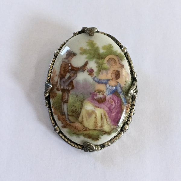 Antique Limoges Ceramic Brooch